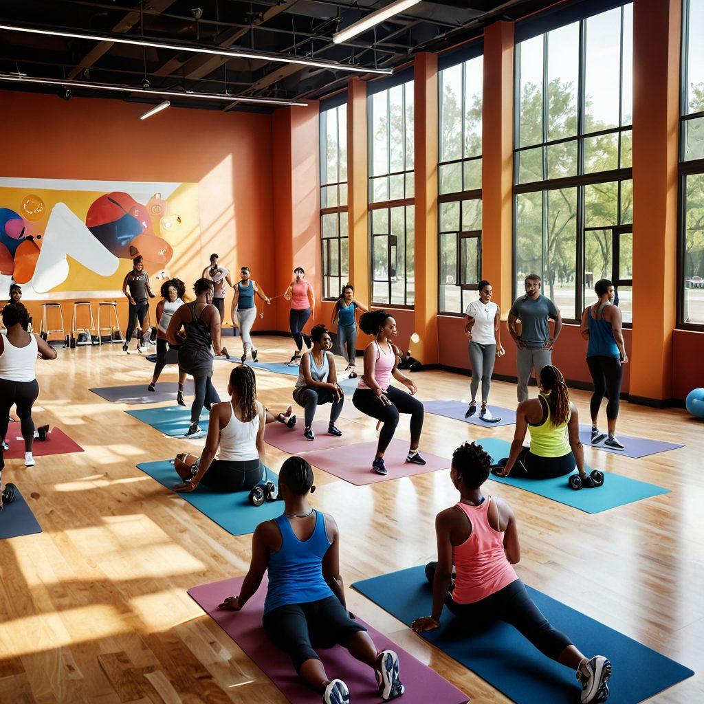 A dynamic scene depicting a diverse group of people enjoying various amenities like health check-ups, fitness classes, and social gatherings in a vibrant club environment. Overlay symbols of affordable plans and protective shields are subtly integrated. The atmosphere is warm and inviting, conveying community spirit and security. super-realistic. vibrant colors. 3D.
